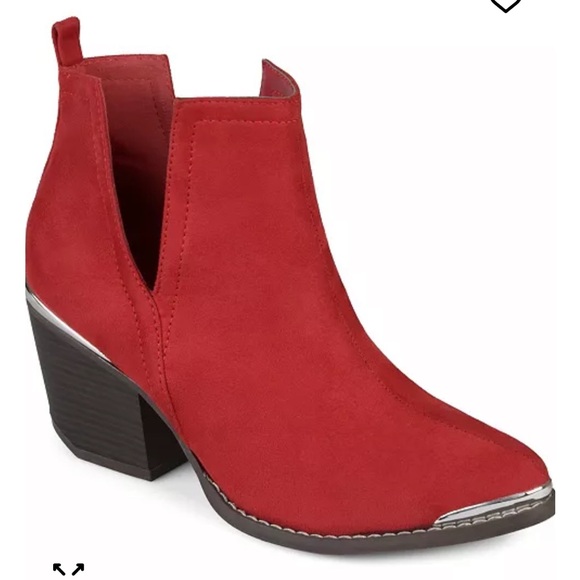 Journee Issla Western Ankle Bootie Red Suede Ankle - Picture 2 of 9